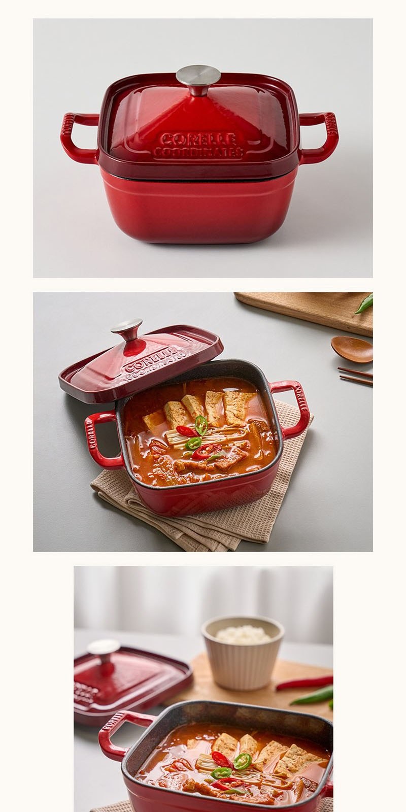 코렐 코디네이츠 무쇠 스칼렛 17cm 사각냄비 (스칼렛/아이보리) 상세 이미지