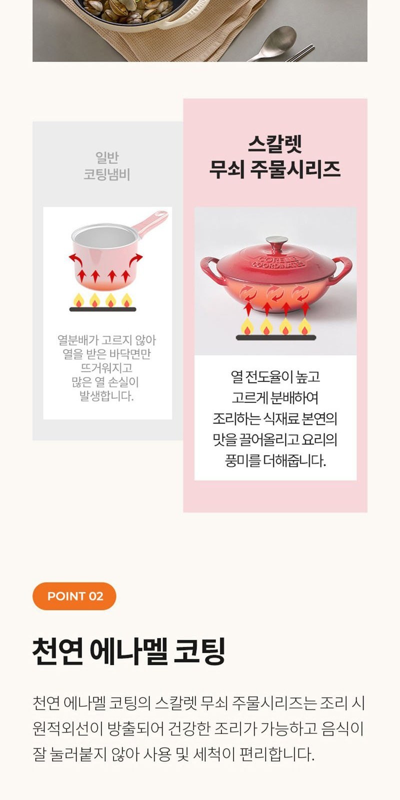 코렐 코디네이츠 무쇠 스칼렛 17cm 사각냄비 (스칼렛/아이보리) 상세 이미지