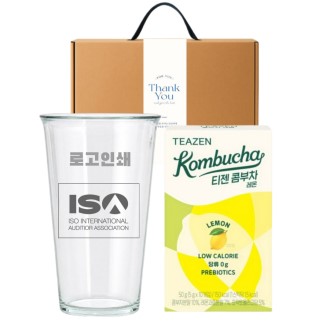 글라스 유리컵 인쇄가능 370ml 티젠 콤부차 기프트박스 선물세트 글라스 유리컵 인쇄가능 370ml 티젠 콤부차 기프트박스 선물세트