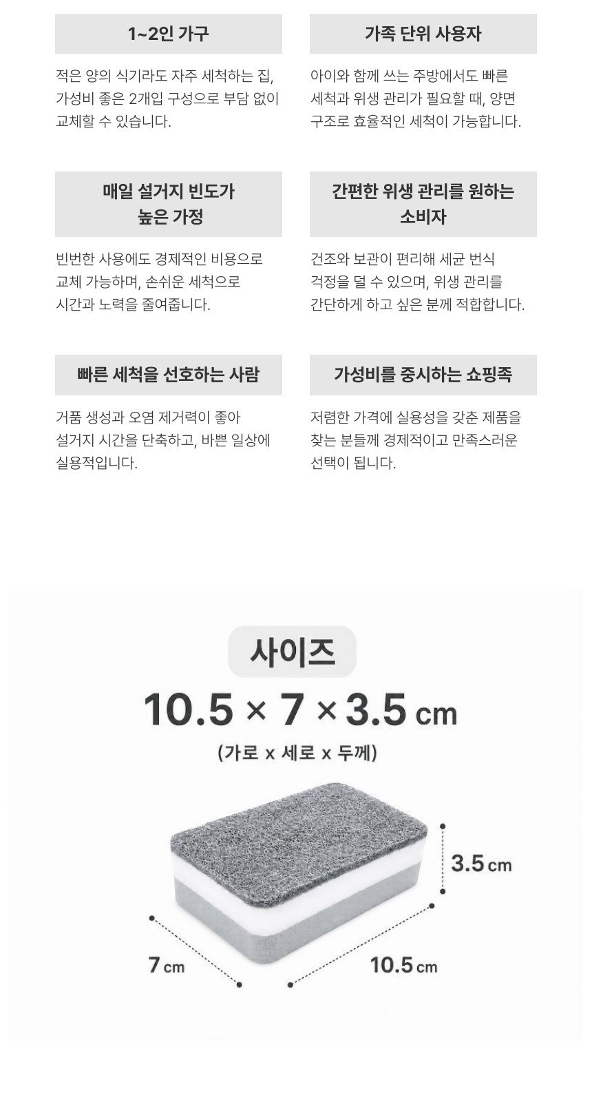 가성비생활 양면 수세미 2개입 그레이 상세 이미지
