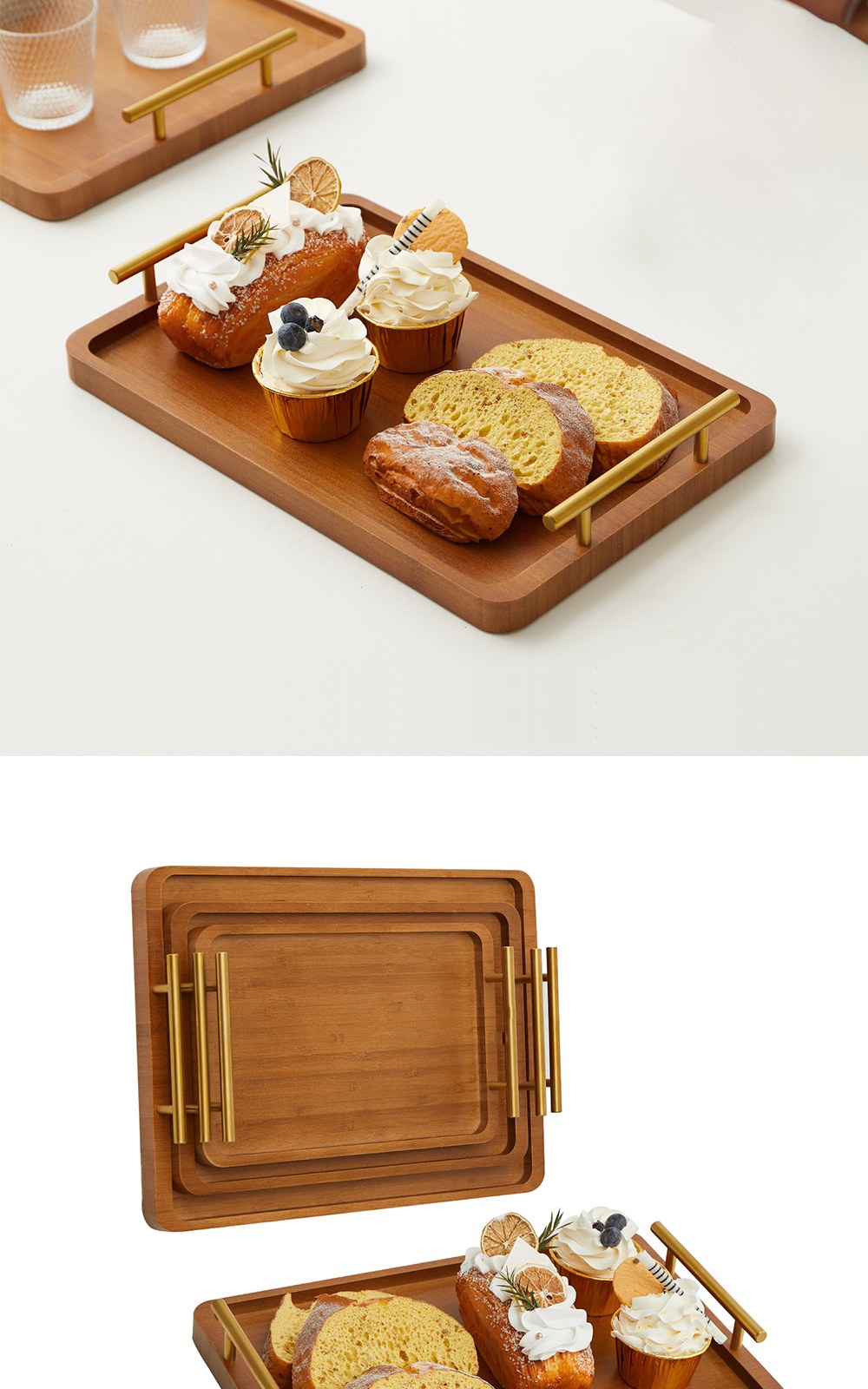 CL232 에코라이프 홈 카페용 클래식 원목 서빙 트레이 골드 손잡이형 40×30cm 상세 이미지