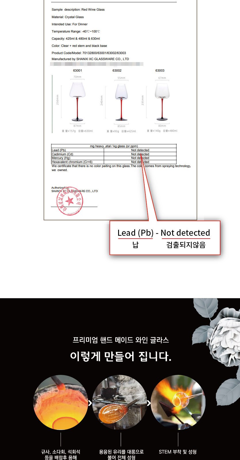[봉인라벨] 핸드메이드 수제 레드타이 와인잔 480ml 1세트(2p) 상세 이미지