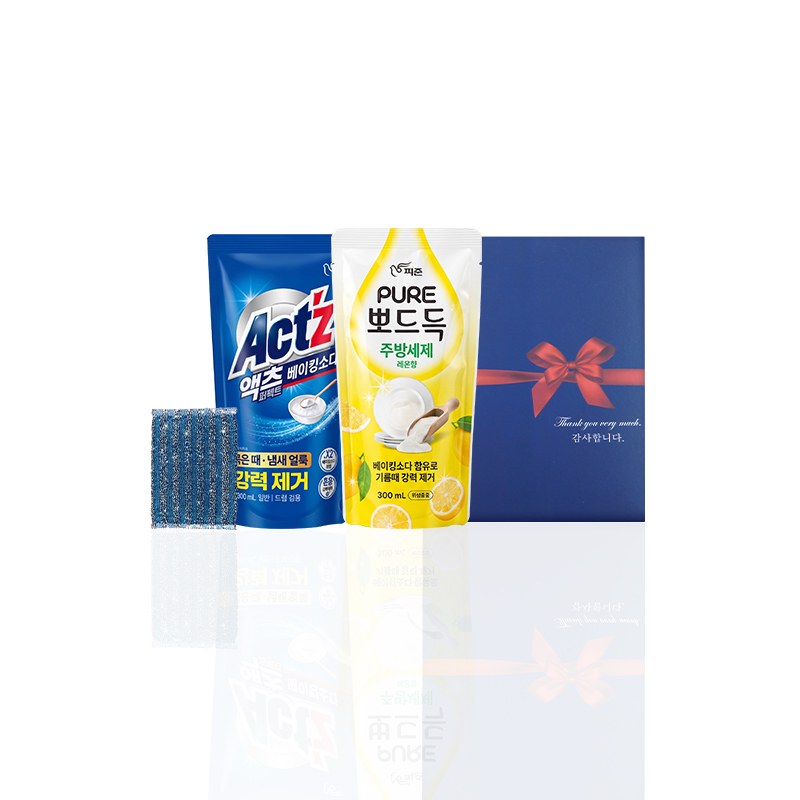 알뜰하게 담은 세제세트12호(피죤액츠퍼펙트리필1P+퓨어뽀드득리필1P+수세미1P) 상세 이미지