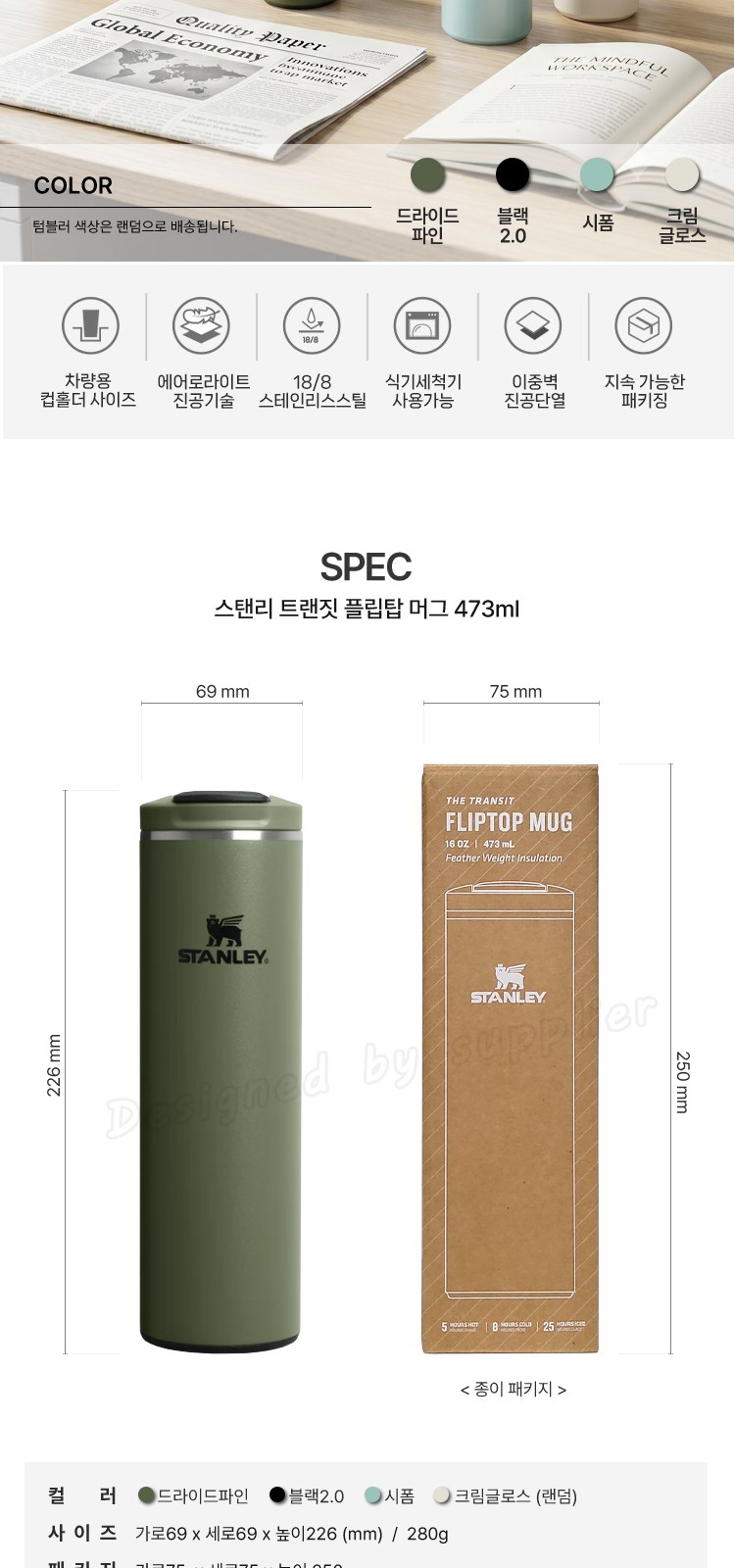 스탠리 트랜짓 플립탑머그473ml 텀블러세트1호 에코백 쇼핑백포함 상세 이미지